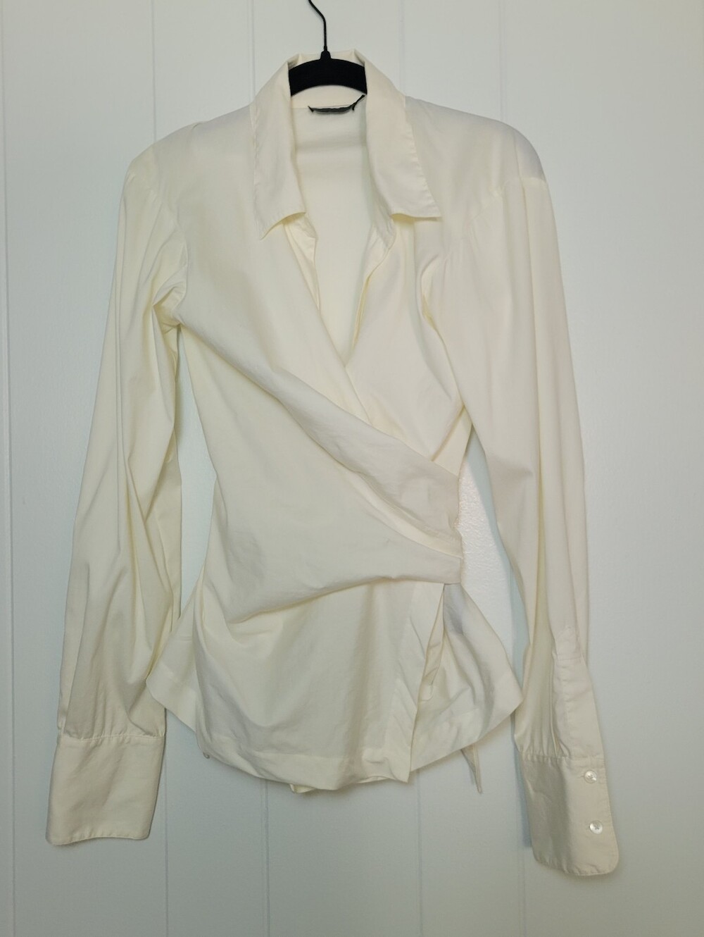 Donna Karan Wrap Blouse Long Sleeve Ivory Long Sleeve Minimalist Top Luxury M